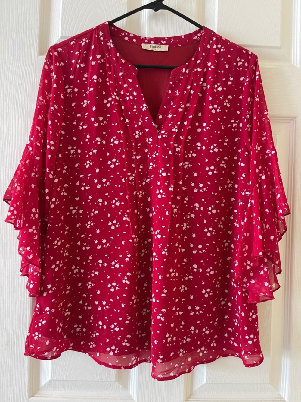 Timeless Red Floral Print Ruffle Sleeve Blouse